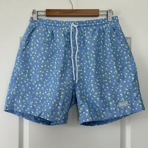 Kulani Kinis Mens Swim Trunks Size Medium Blue Yellow Lemon Bloom 5.5” Shorts